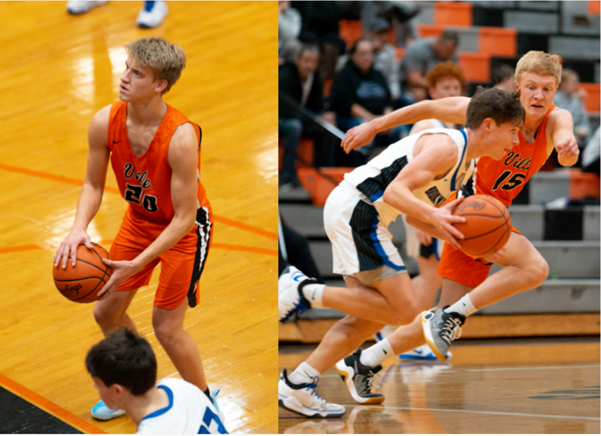 Collage of boys running and boy shooting basketball